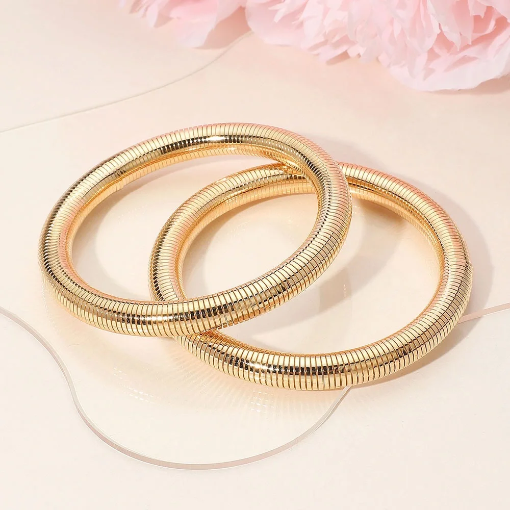 2PCS - Flexible Ribbed Metal Coil Multi Layered Bracelet